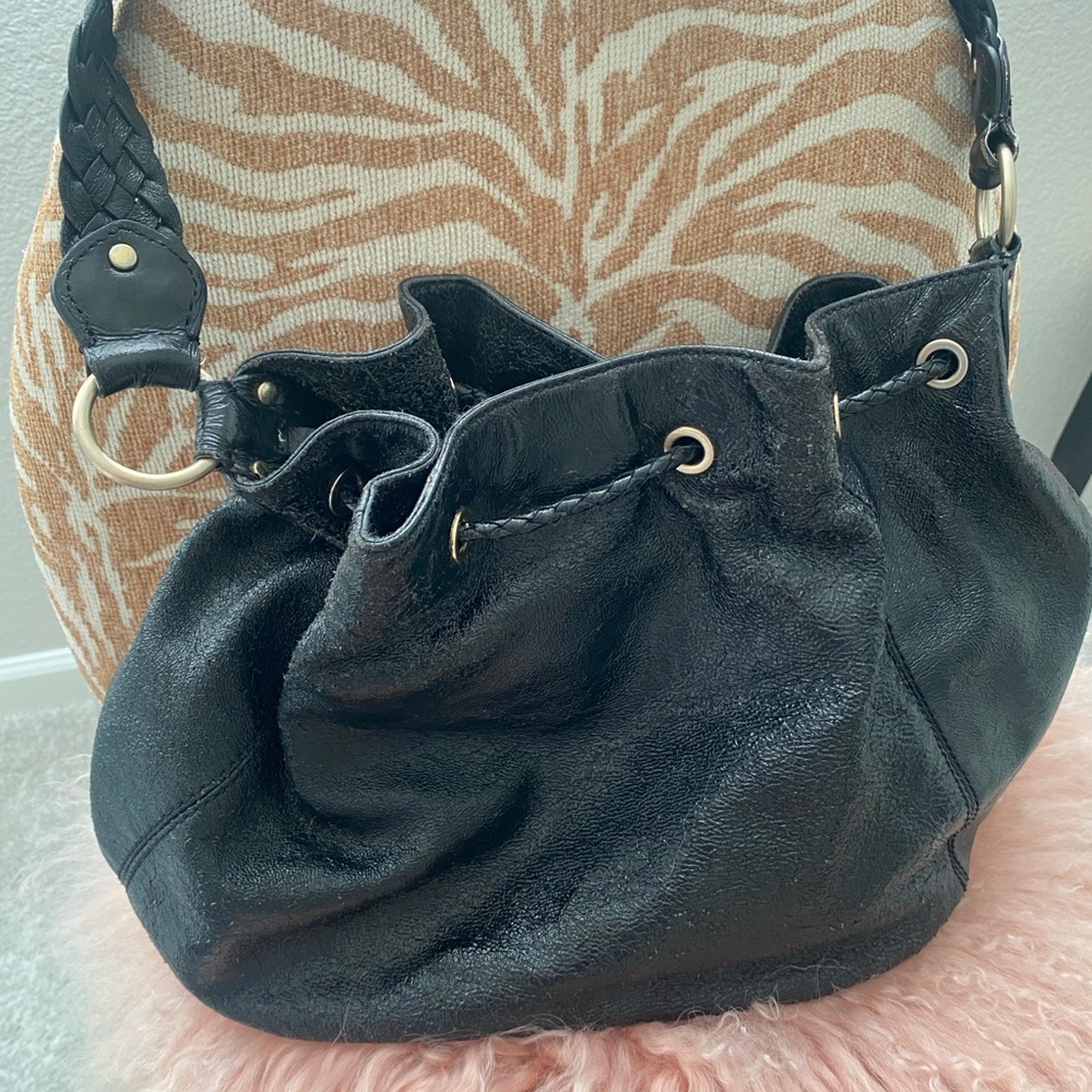 Michael Kors Black Drawstring Braided-Handle Hobo Bag - Picture 2 of 16